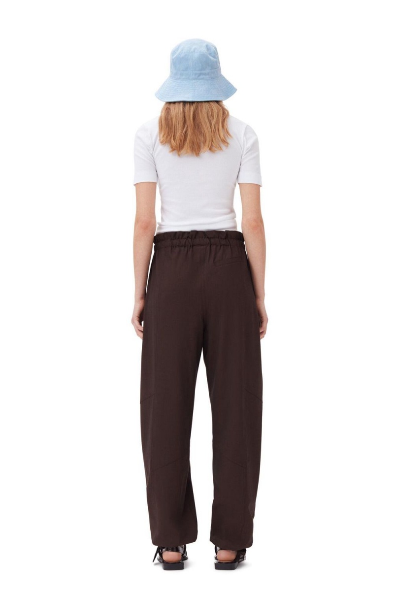 Brown Women's Ganni Drapey Melange Elasticated Waist Pants | 05CRXTJZI