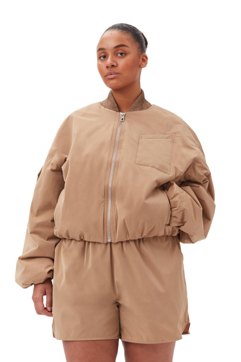 Brown Women's Ganni Light Twill Oversized Short Bomber Jacket | 12QIZEBDK