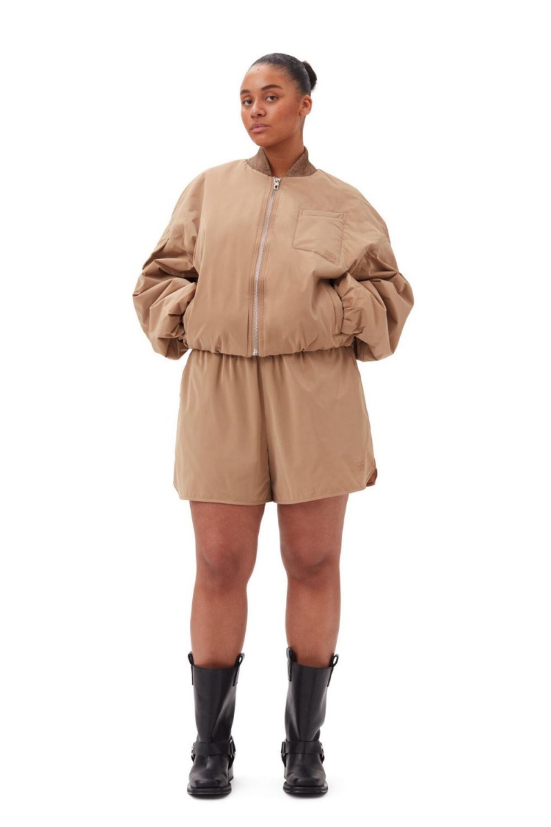 Brown Women's Ganni Light Twill Oversized Short Bomber Jacket | 12QIZEBDK