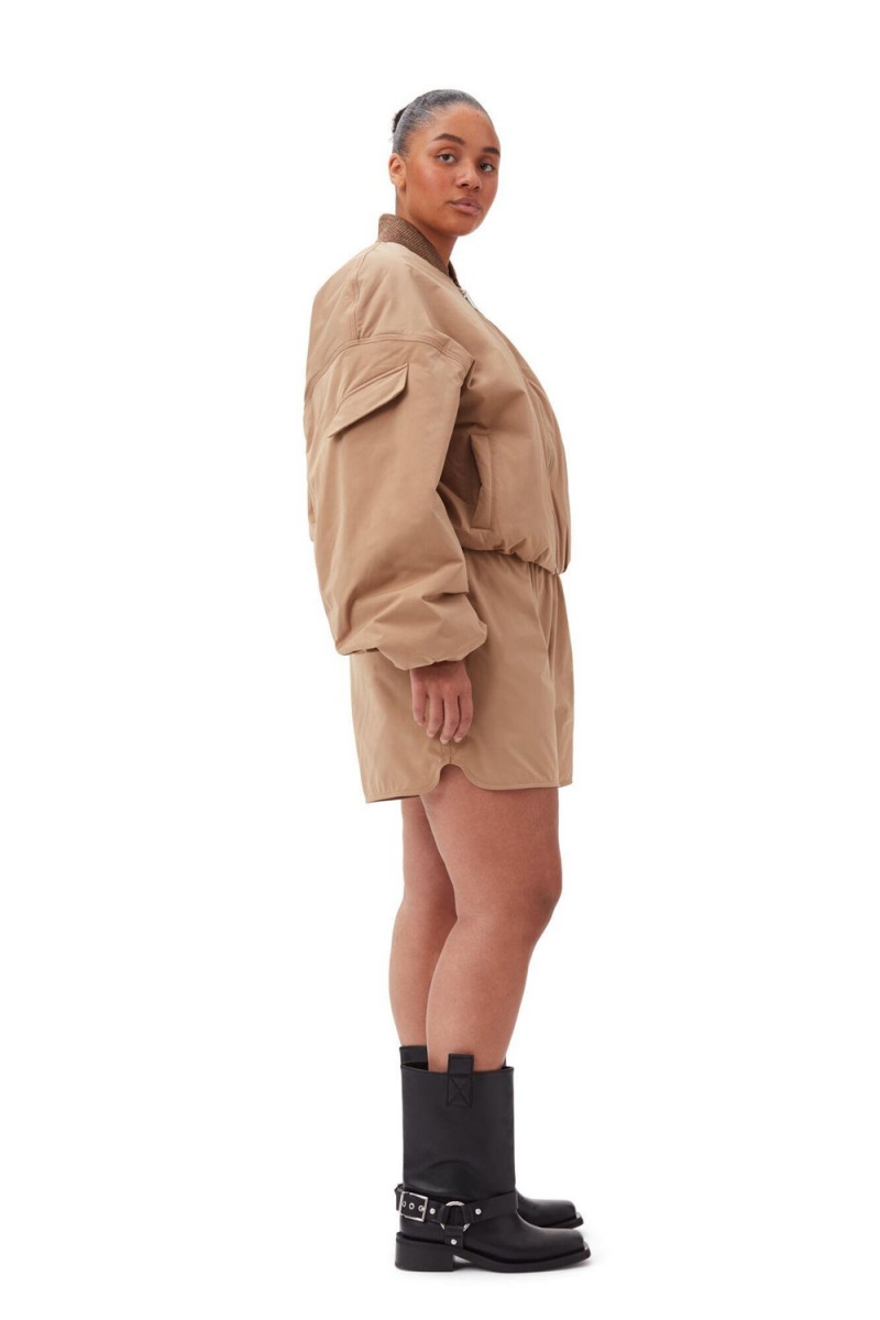 Brown Women's Ganni Light Twill Shorts | 37OTJZUKR