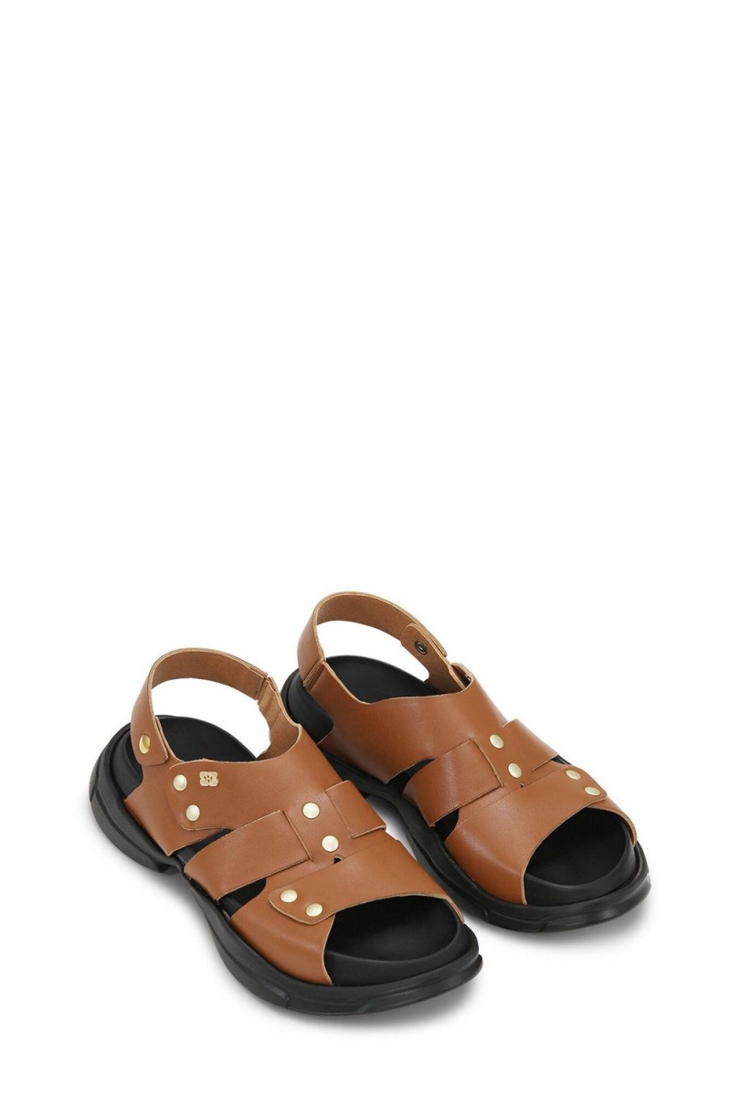 Brown Women's Ganni Light Weight EVA Asymmetrical Sandals | 65CXYGSTA