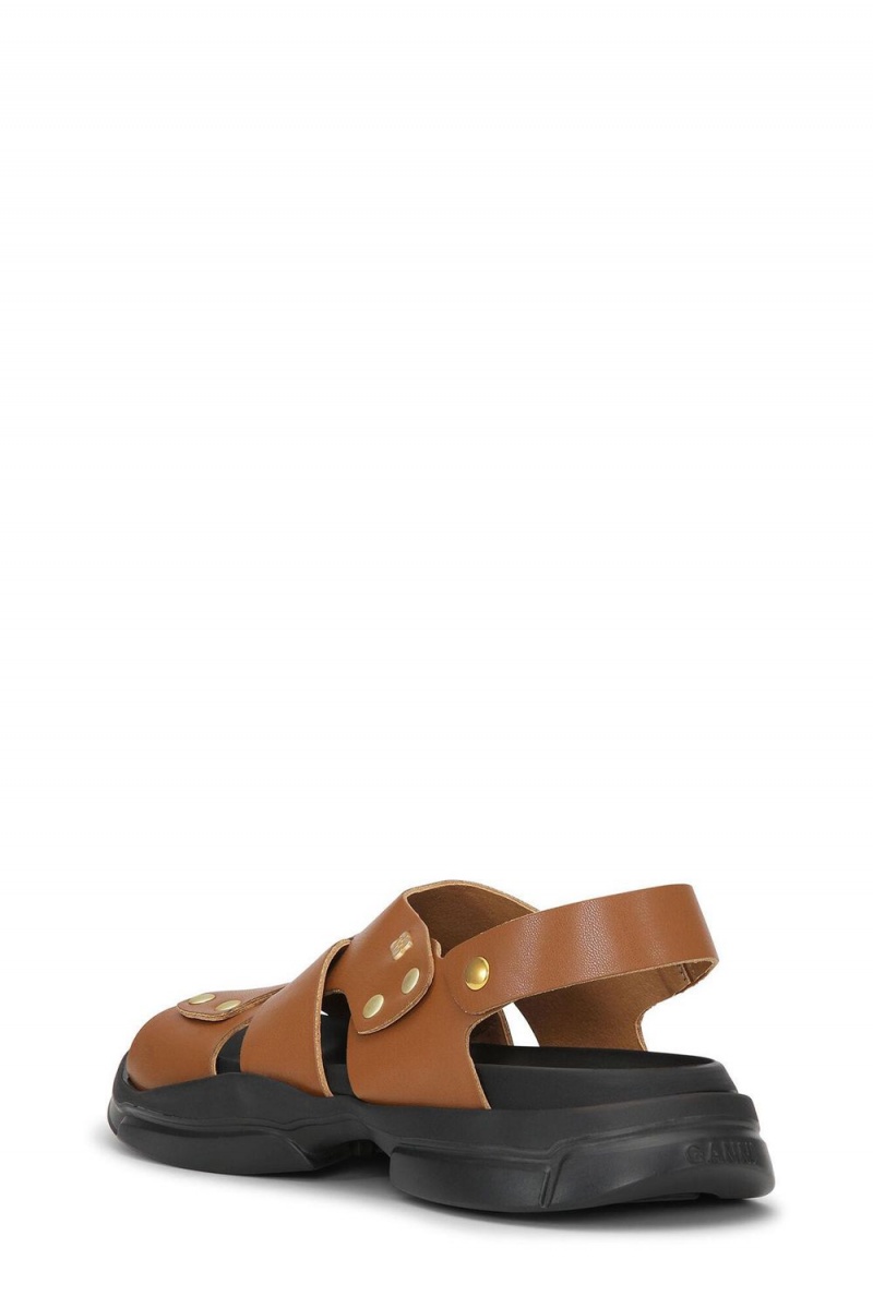 Brown Women's Ganni Light Weight EVA Asymmetrical Sandals | 65CXYGSTA