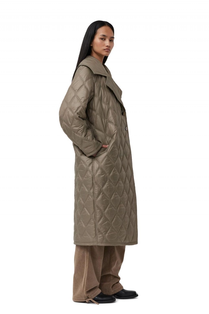 Brown Women's Ganni Shiny Quilt Coat | 89WJLXRNE