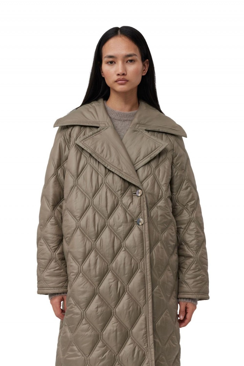 Brown Women's Ganni Shiny Quilt Coat | 89WJLXRNE