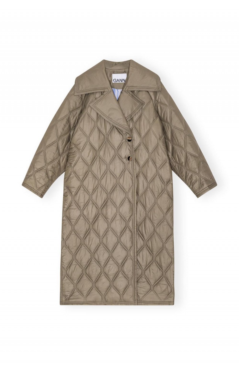 Brown Women's Ganni Shiny Quilt Coat | 89WJLXRNE