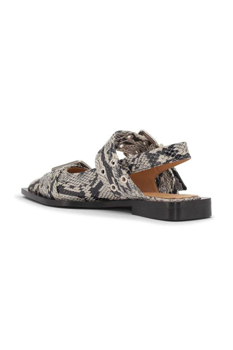 Brown Women's Ganni Snake Printed Chunky Buckle Ballerina | 56QIPBWZT