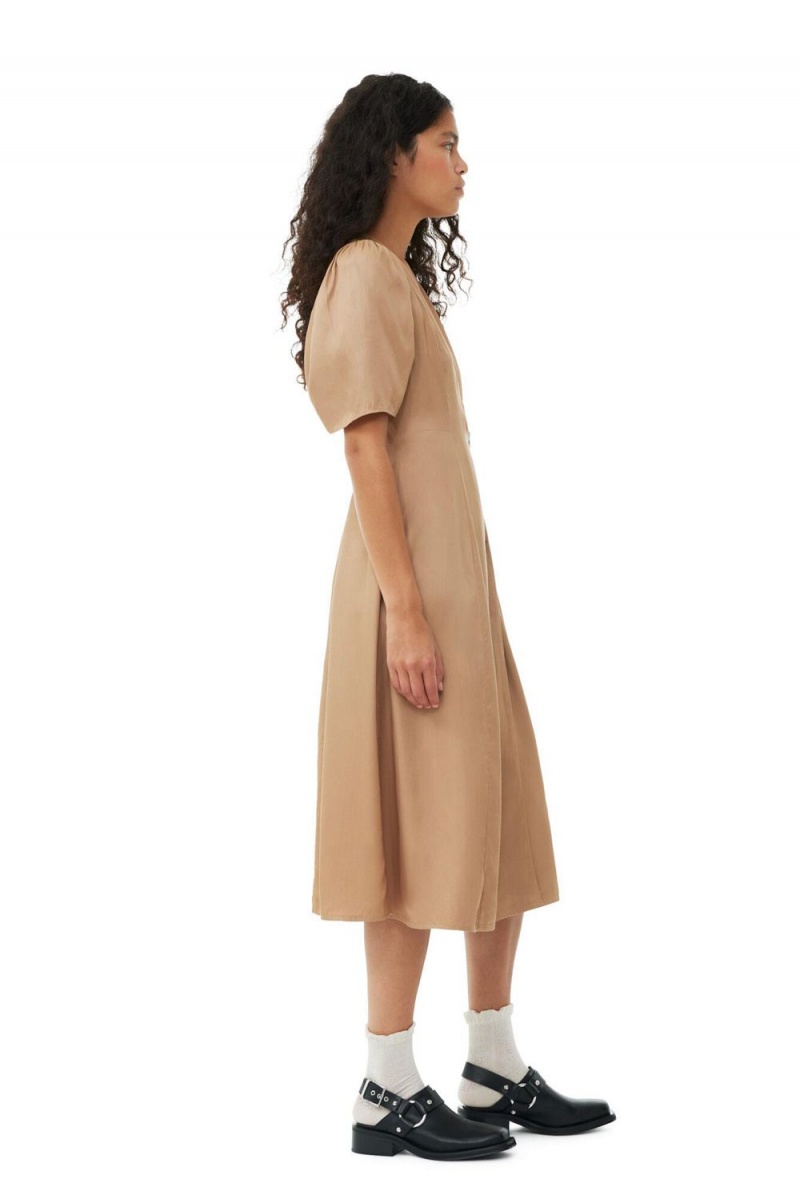 Brown Women's Ganni Viscose Twill Wrap Midi Dress | 94OCKSNPB