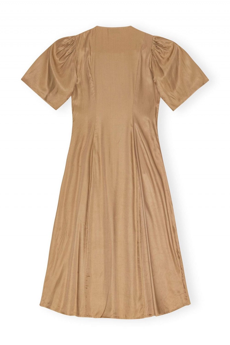 Brown Women's Ganni Viscose Twill Wrap Midi Dress | 94OCKSNPB