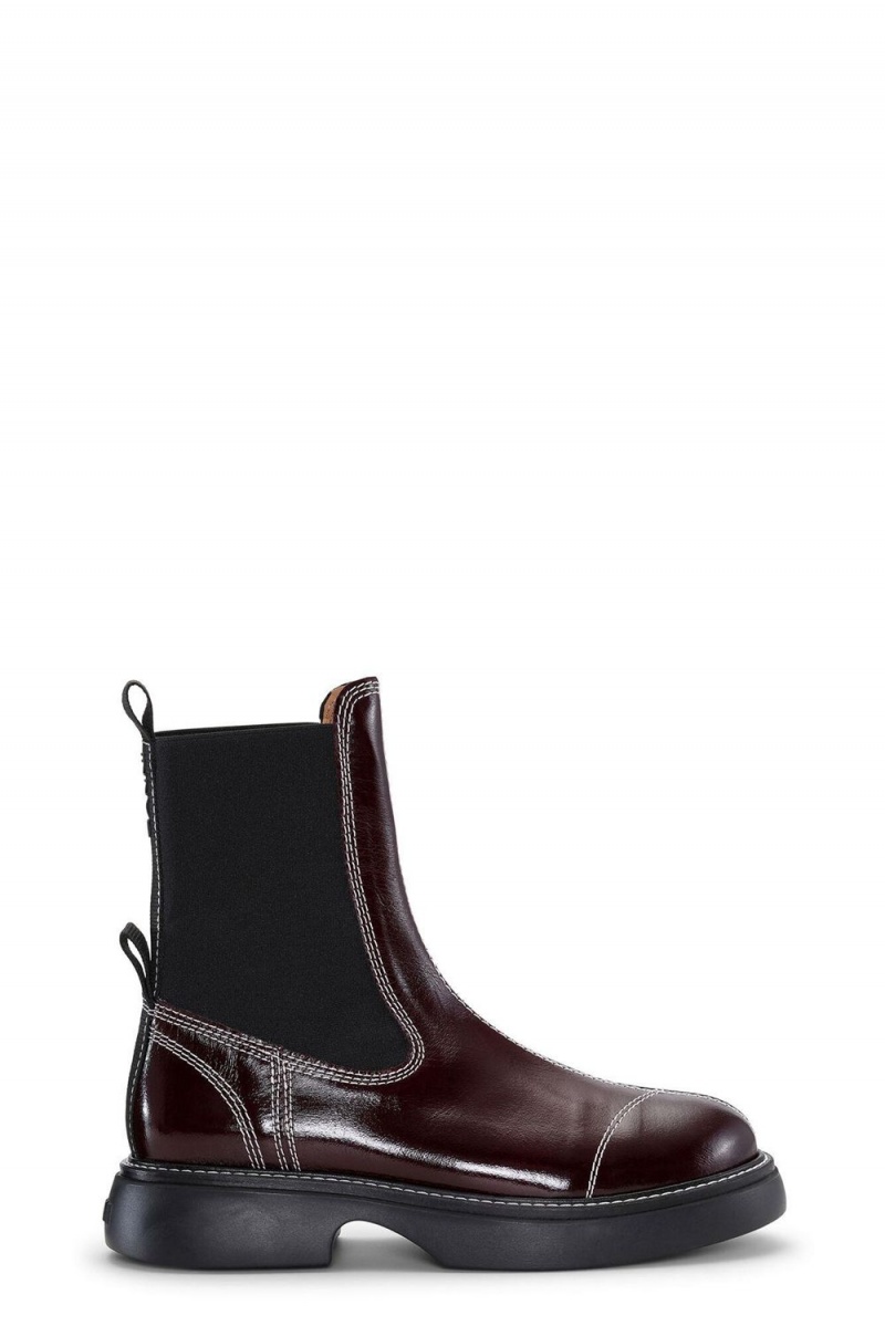 Burgundy Women\'s Ganni Everyday Mid Chelsea Boots | 43IQRLYOP