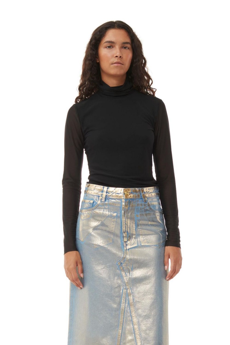 Gold Women's Ganni Denim Midi Skirt | 16KQINXZT