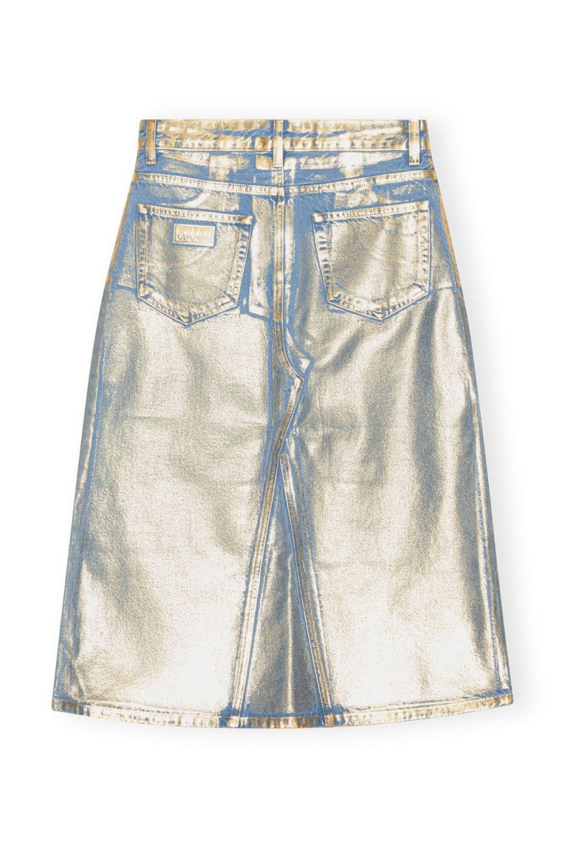 Gold Women's Ganni Denim Midi Skirt | 16KQINXZT