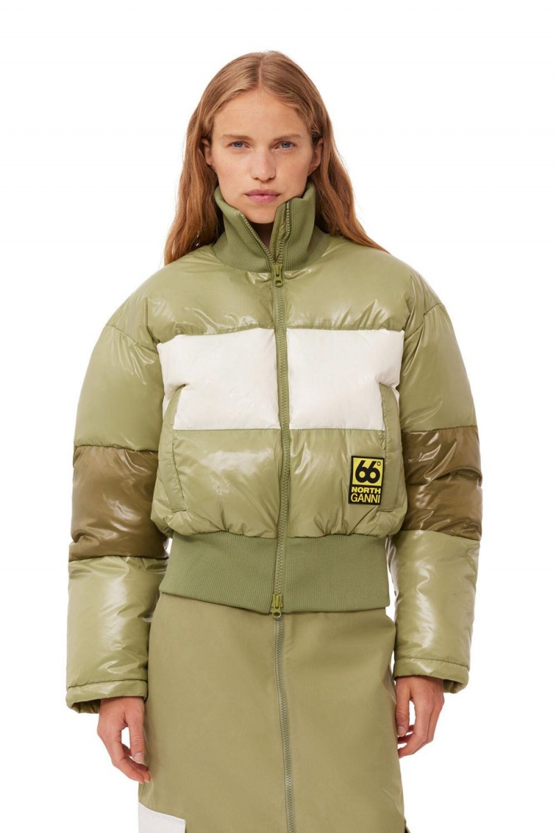 Green Women\'s Ganni 66°North Askja Down Bomber Jacket | 82IBEXQGL