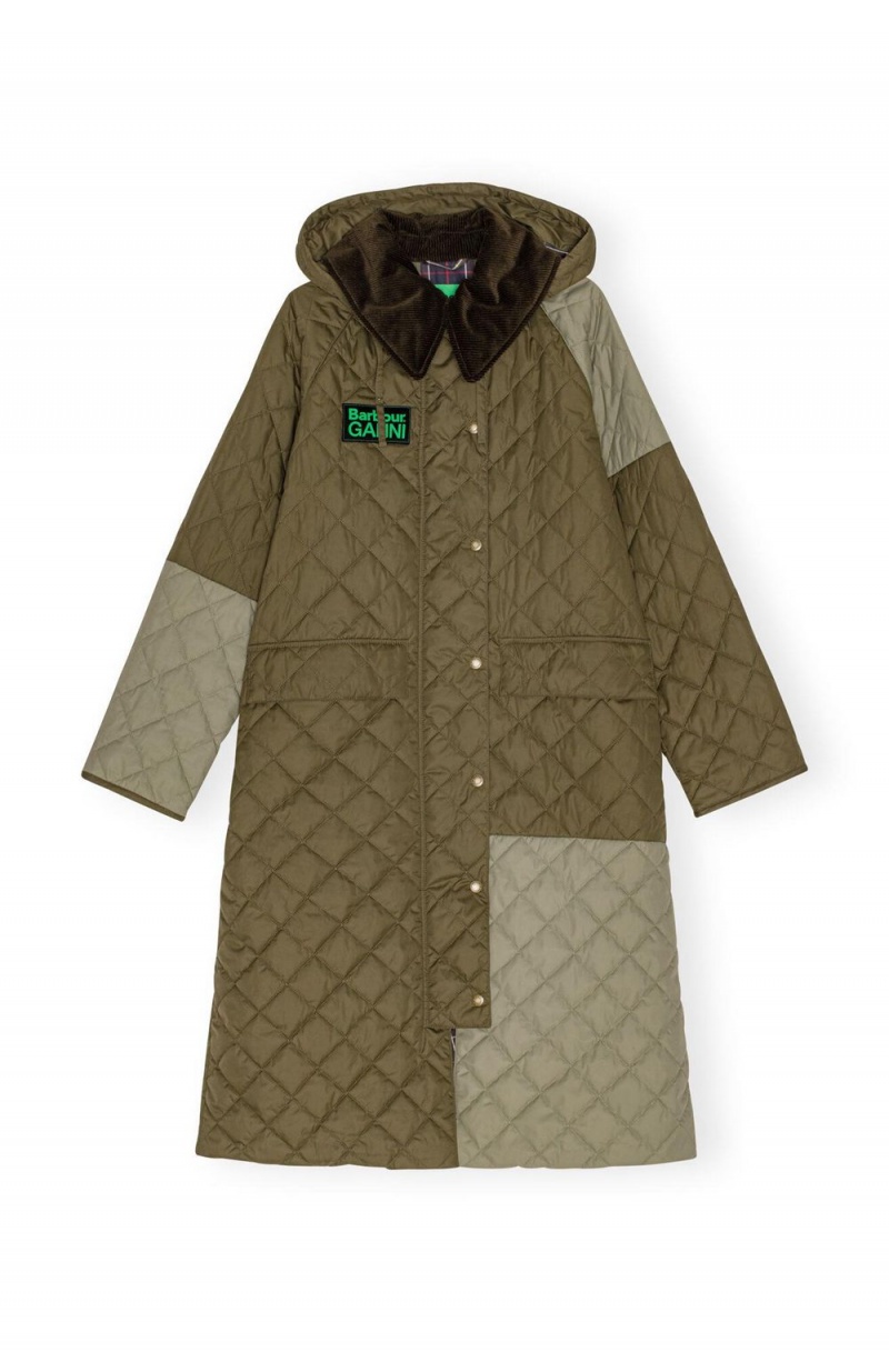 Green Women's Ganni Barbour Burghley Quilted Jacket | 26XEKQVSD