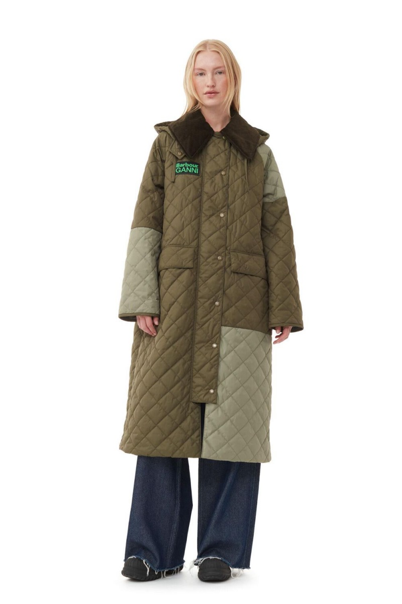 Green Women\'s Ganni Barbour Burghley Quilted Jacket | 26XEKQVSD