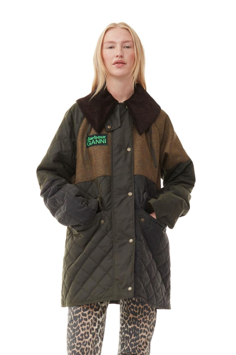 Green Women\'s Ganni Barbour Short Burghley Quilted WaJacket Jacket | 75NRAYCBT