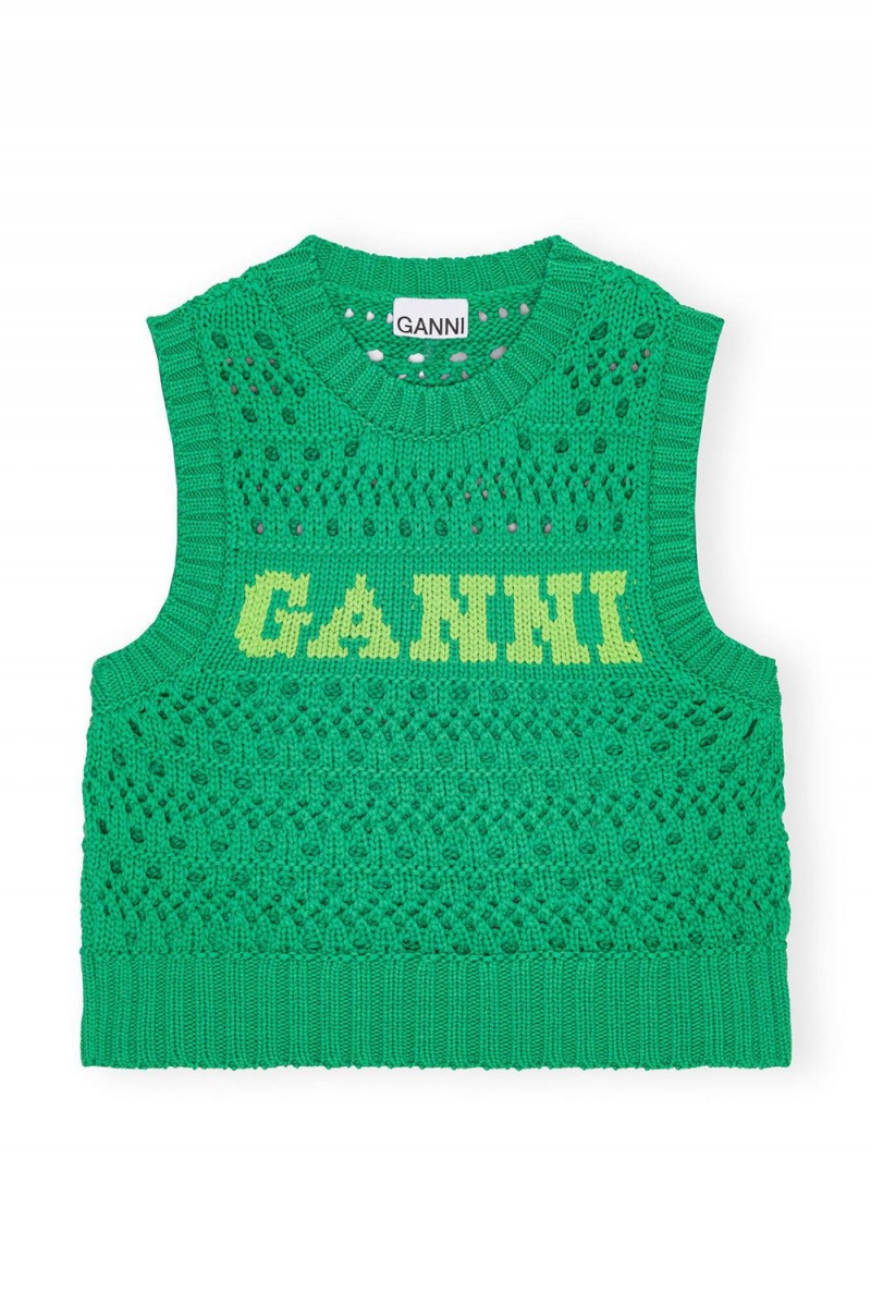 Green Women's Ganni Cotton Rope Vest | 86JYEMHWD