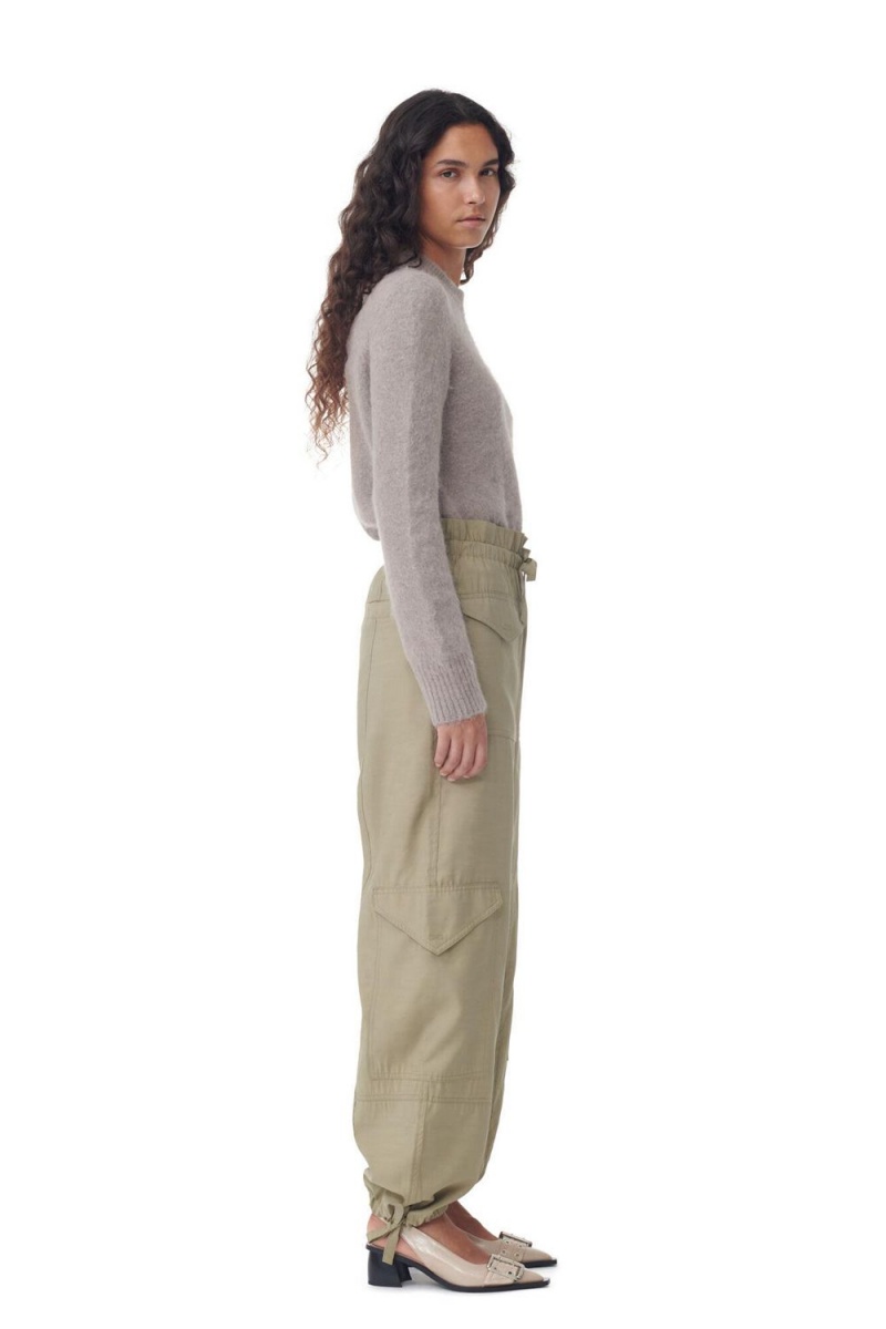 Green Women's Ganni Light Slub High Waist Pocket Pants | 57BXFIAZV