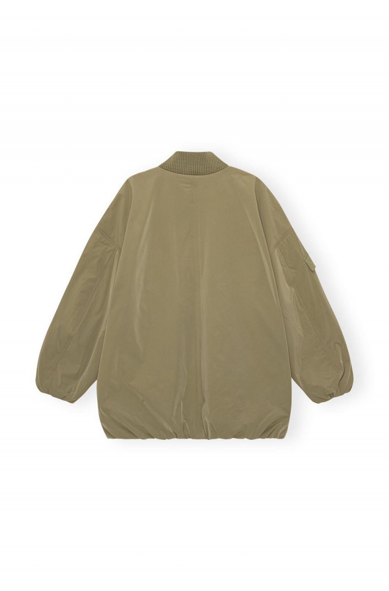 Green Women's Ganni Light Twill Oversized Bomber Jacket | 42VTWQDZN