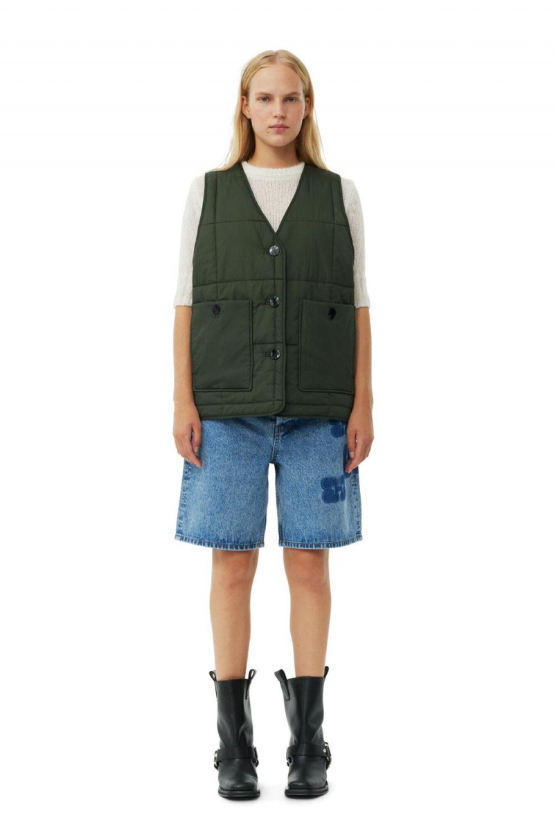 Green Women's Ganni Quilt Boxy Vest | 36MJIRYVT