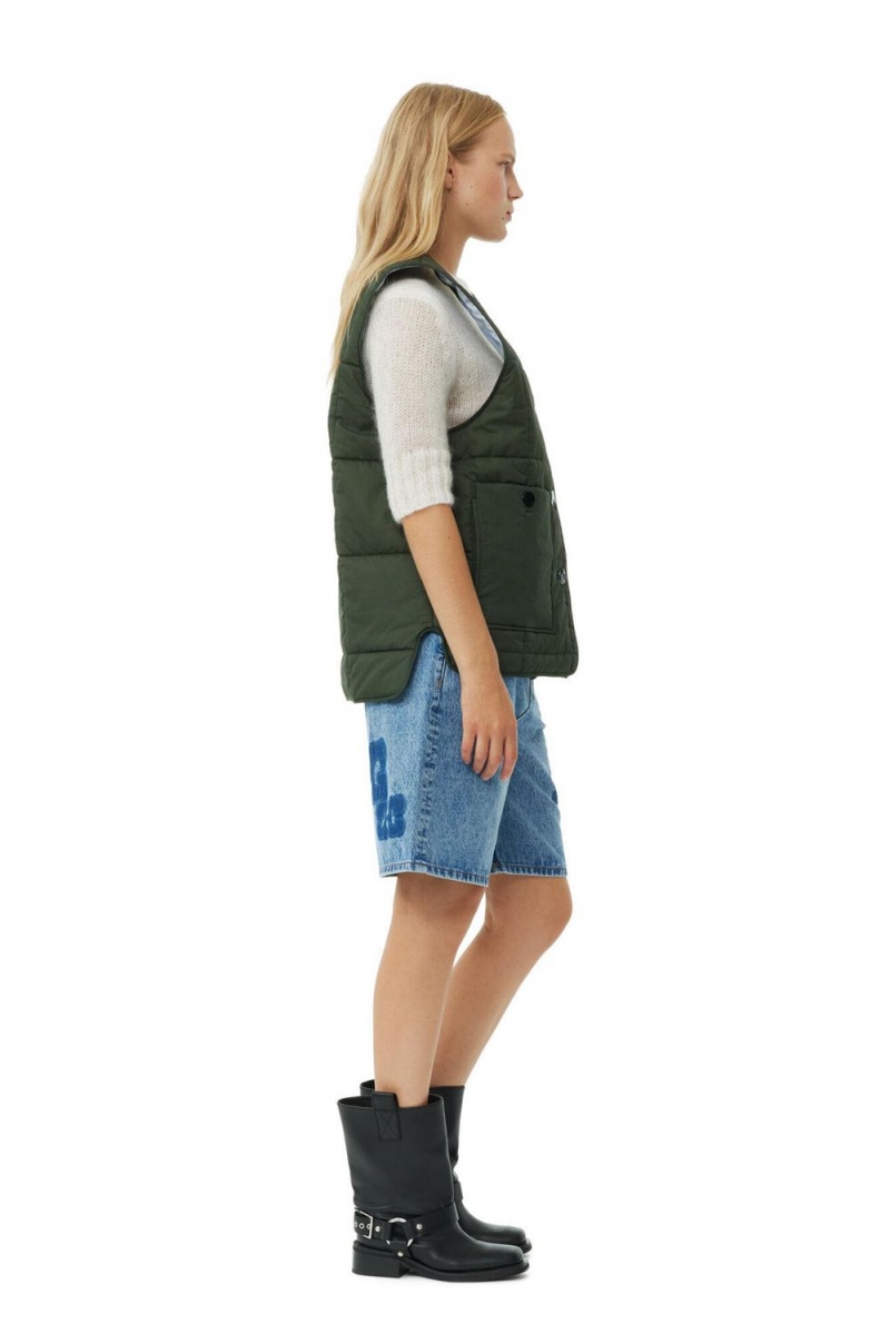 Green Women's Ganni Quilt Boxy Vest | 36MJIRYVT