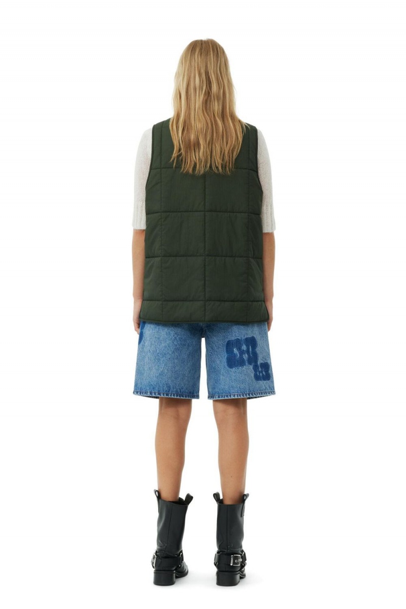 Green Women's Ganni Quilt Boxy Vest | 36MJIRYVT