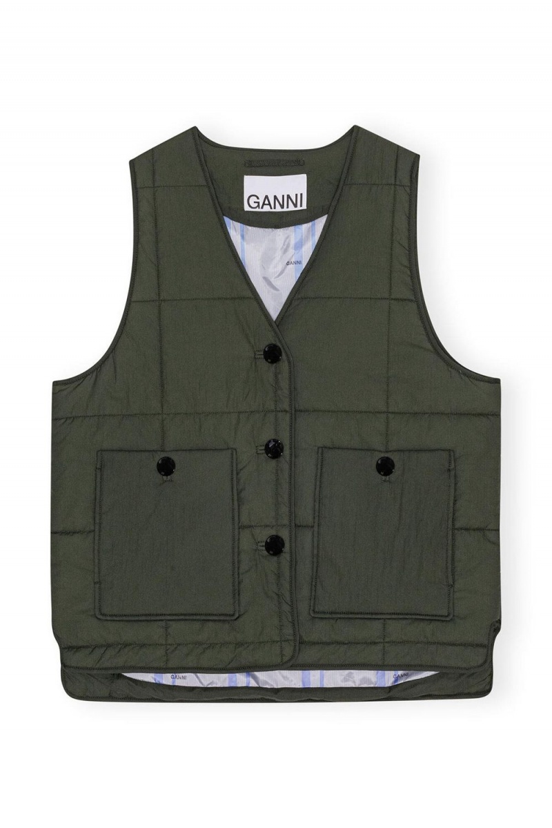 Green Women's Ganni Quilt Boxy Vest | 36MJIRYVT