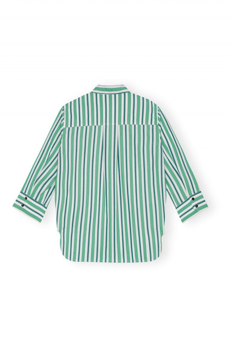 Green Women's Ganni Striped Cotton Oversized Shirts | 72FBUCXKP