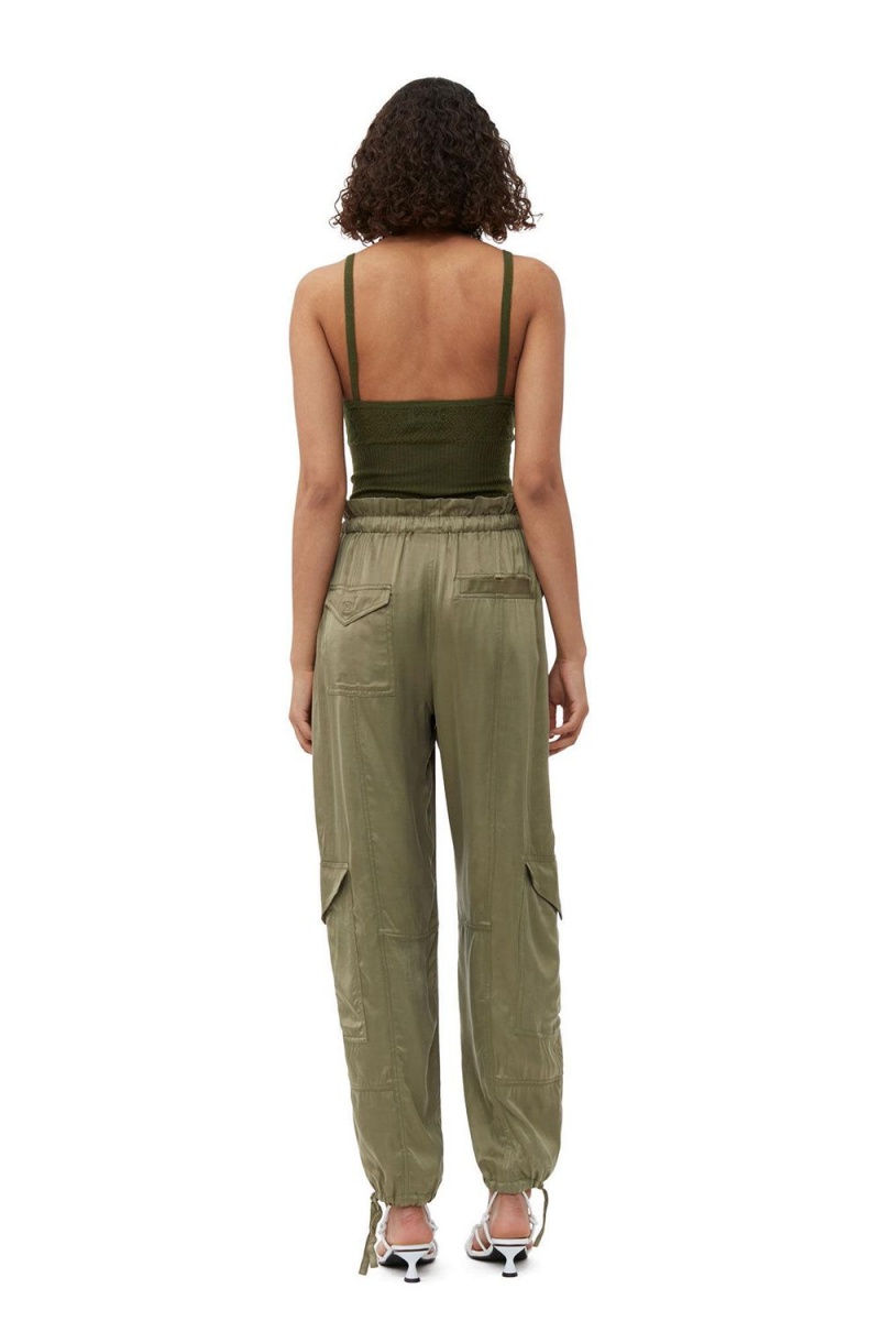 Green Women's Ganni Washed Satin Pants | 50CTRLUYS