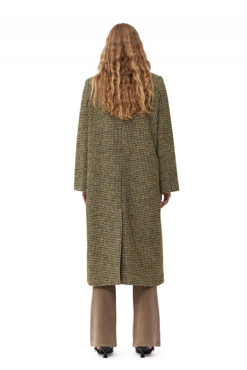 Green Women's Ganni Woollen Checkered Coat | 03MJWNFRV