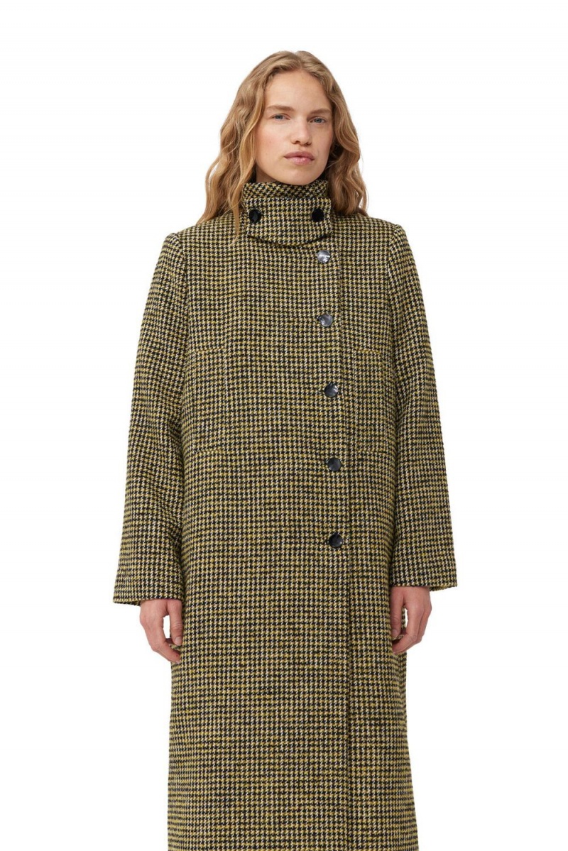 Green Women's Ganni Woollen Checkered Coat | 03MJWNFRV