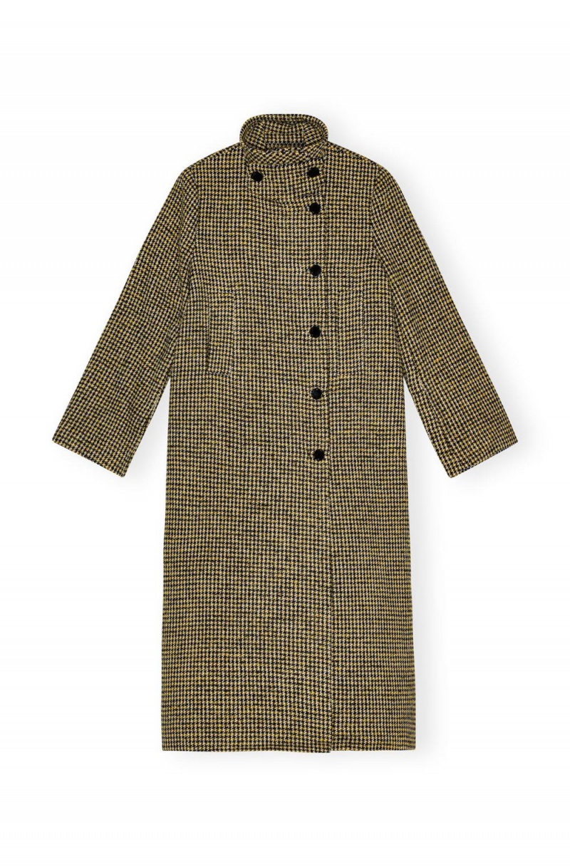 Green Women's Ganni Woollen Checkered Coat | 03MJWNFRV