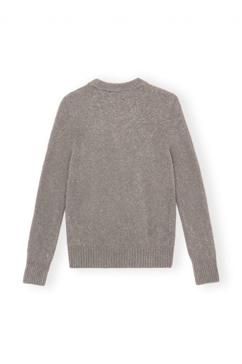 Grey Women's Ganni Brushed Alpaca O-Neck Sweater | 08VCOFZJT