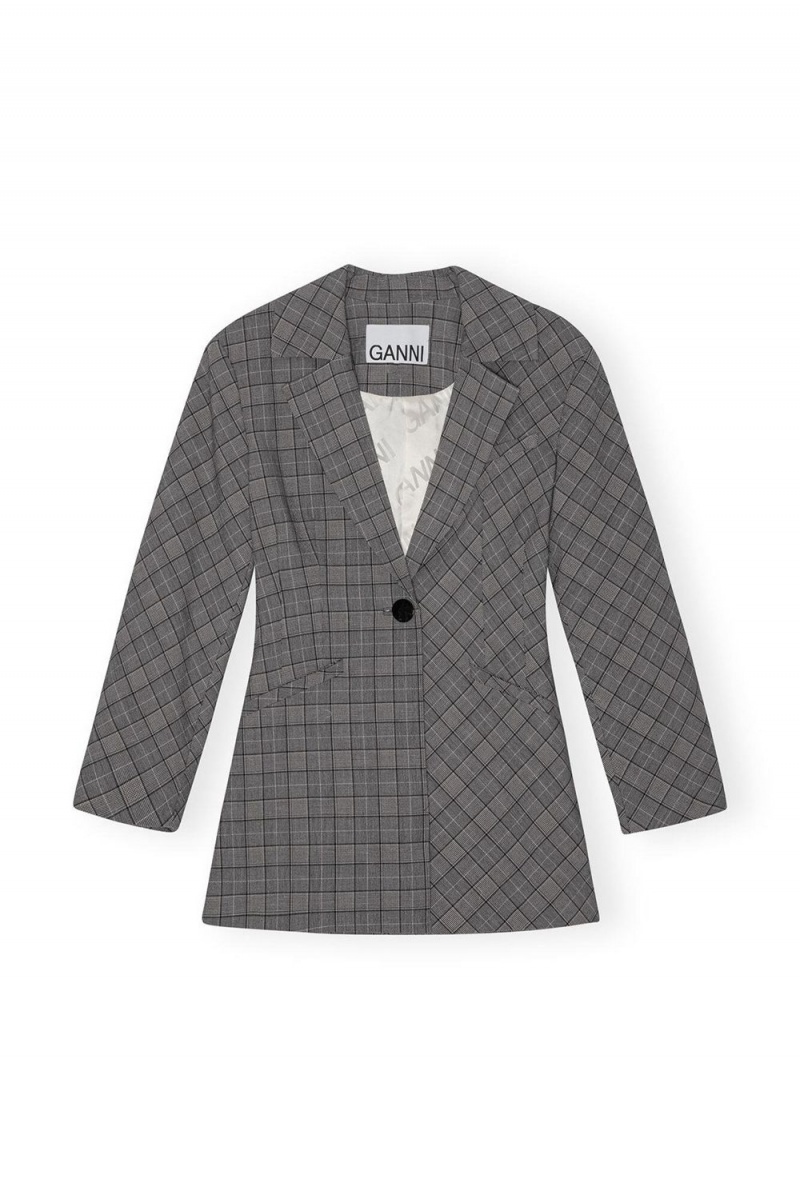 Grey Women's Ganni Checkered Fitted Blazer | 76LOHZVBA