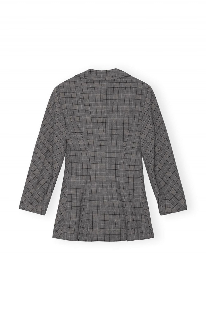 Grey Women's Ganni Checkered Fitted Blazer | 76LOHZVBA