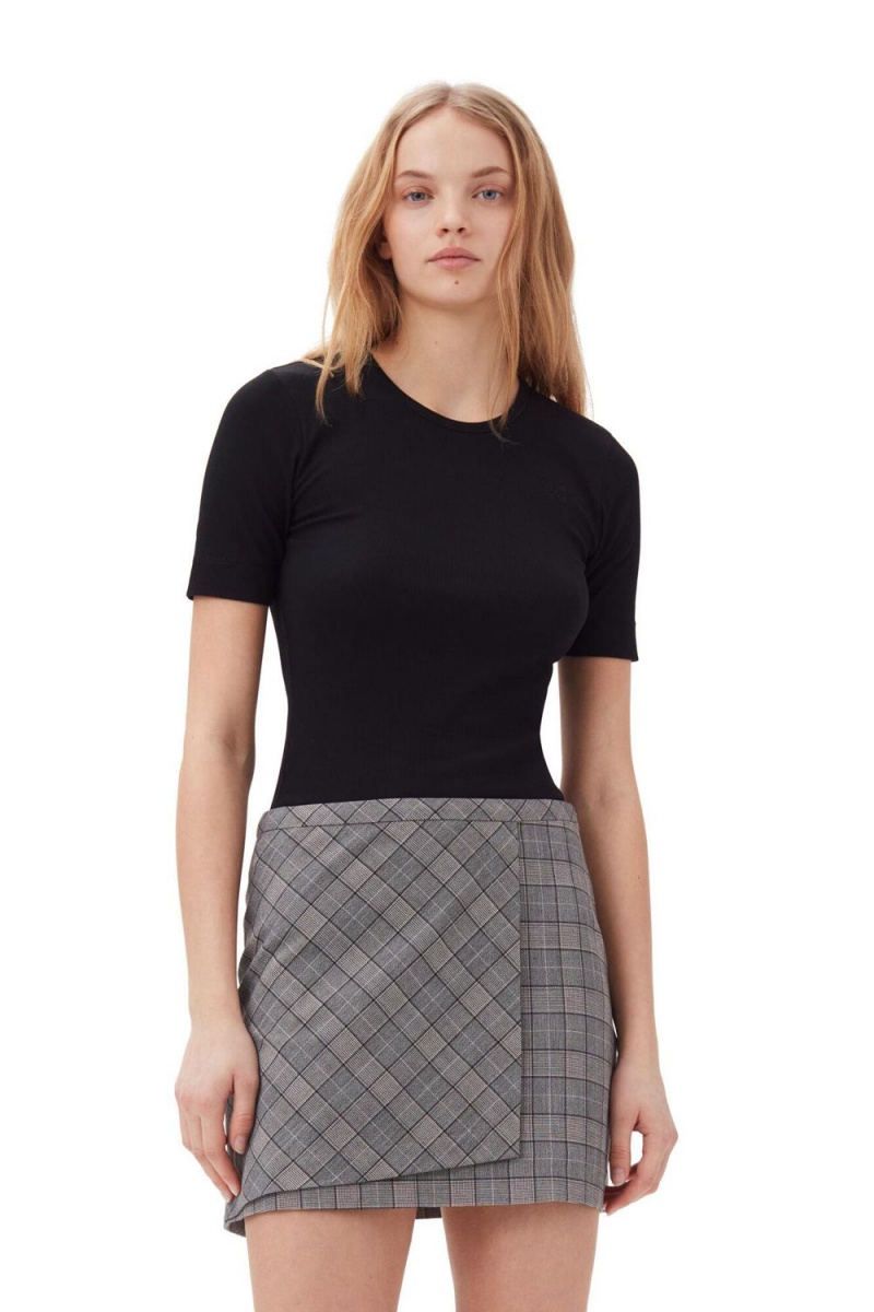 Grey Women's Ganni Checkered Mini Skirt | 65TVDHUBE