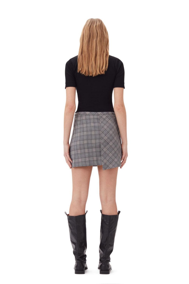 Grey Women's Ganni Checkered Mini Skirt | 65TVDHUBE