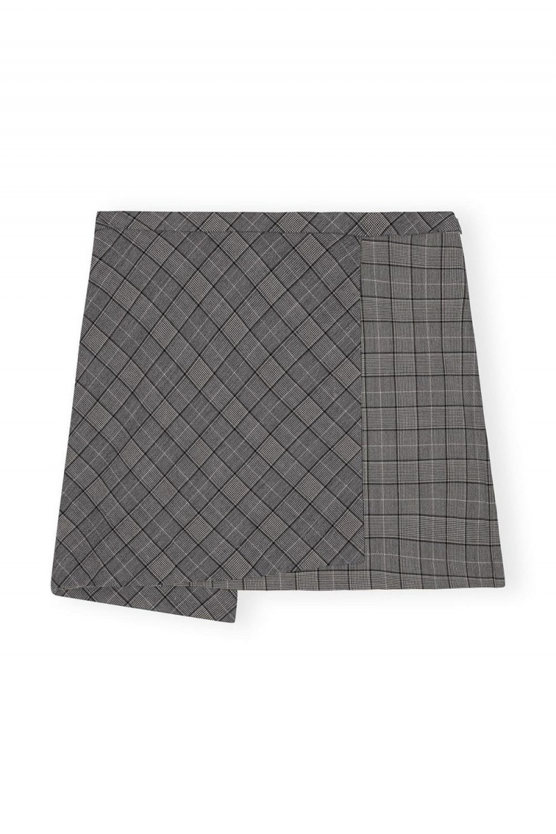 Grey Women's Ganni Checkered Mini Skirt | 65TVDHUBE