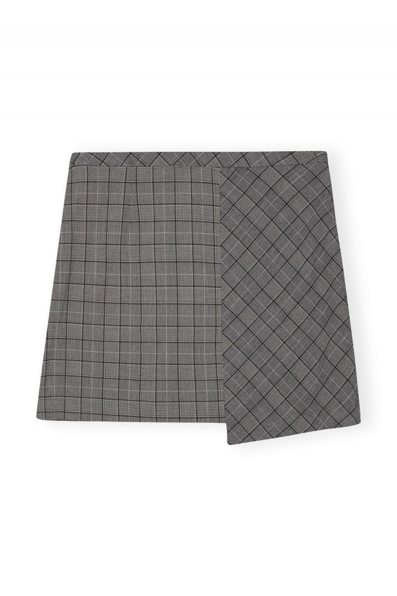 Grey Women's Ganni Checkered Mini Skirt | 65TVDHUBE