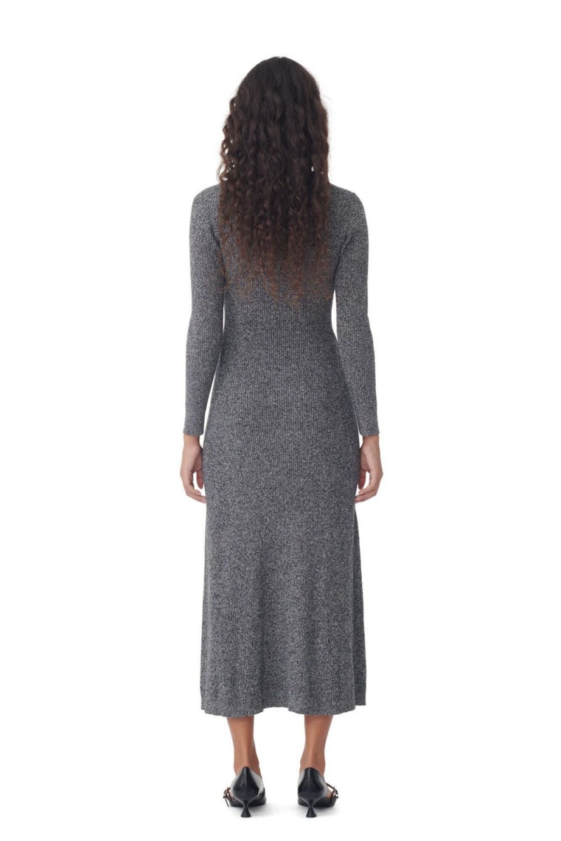 Grey Women's Ganni Collar Maxi Dress | 30ZISQATW