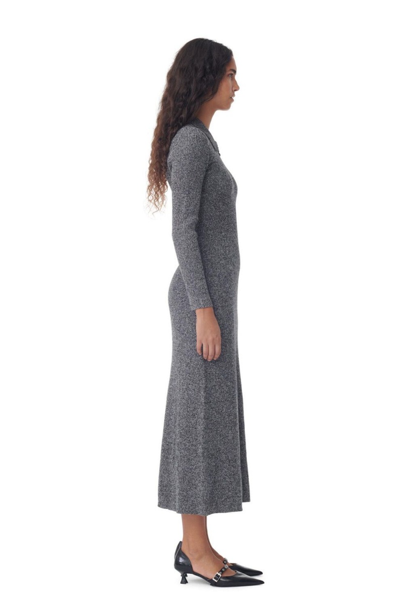 Grey Women's Ganni Collar Maxi Dress | 30ZISQATW