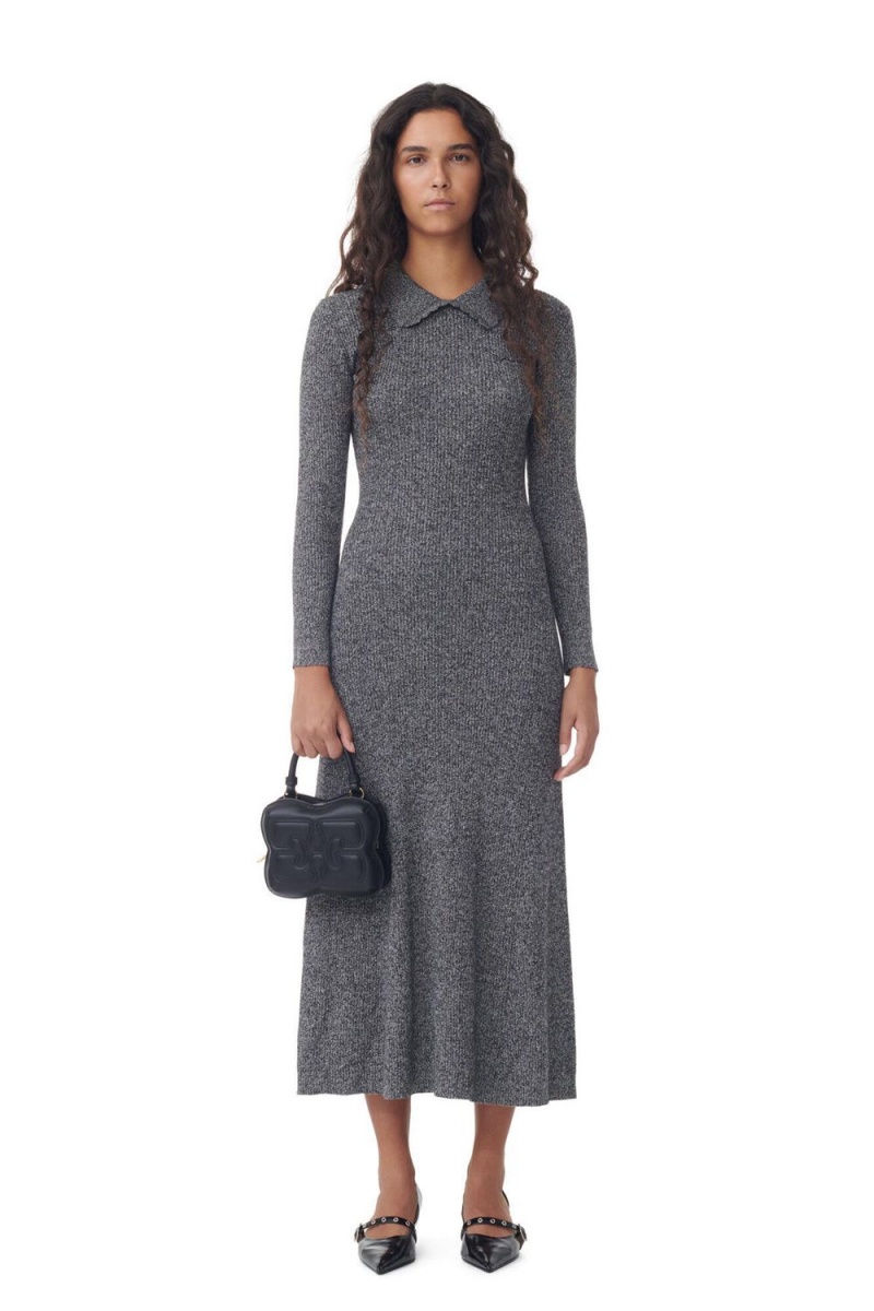 Grey Women\'s Ganni Collar Maxi Dress | 30ZISQATW