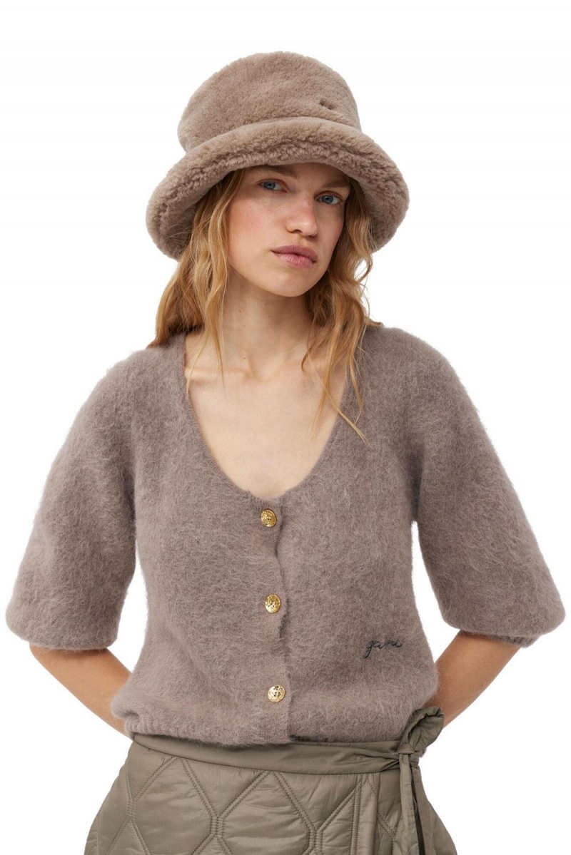 Grey Women's Ganni Fluffy Tech Bucket Hats | 79QFGZBET