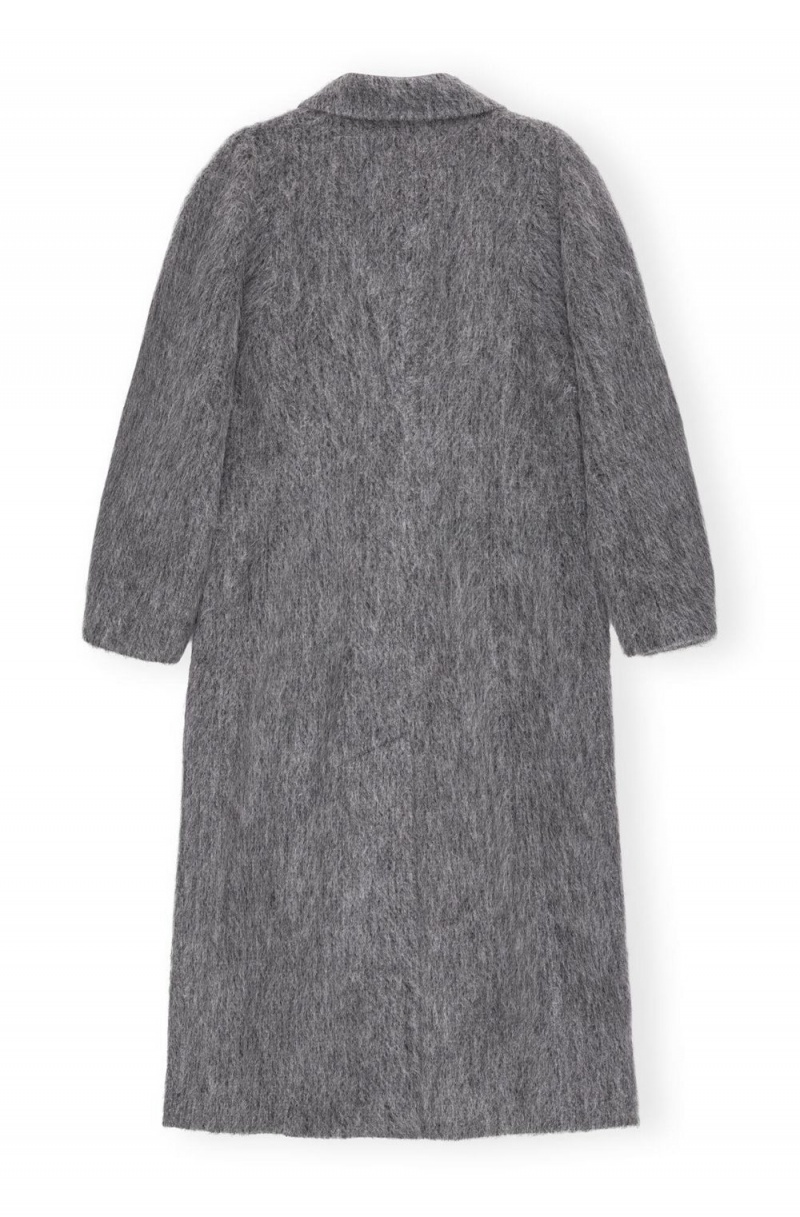 Grey Women's Ganni Fluffy Wool Curved Sleeves Coat | 94KTGVAWL