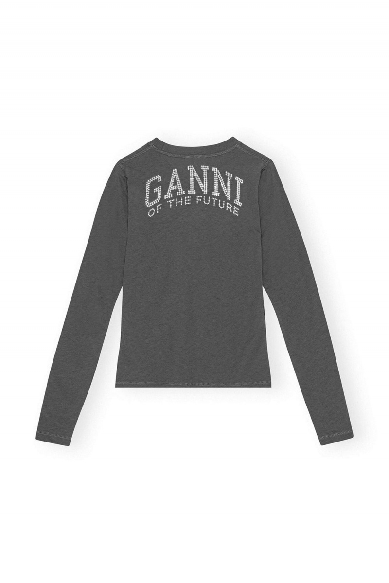 Grey Women's Ganni Future Grey Jersey Rhinestone T-Shirt | 45XGSRWOF