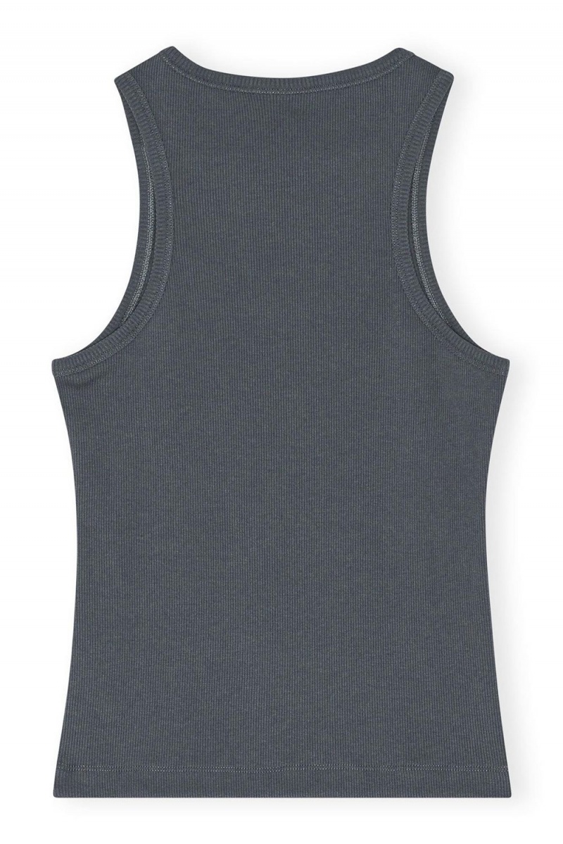 Grey Women's Ganni Graphic Rib Sun Tank Top | 29NTRCSKE