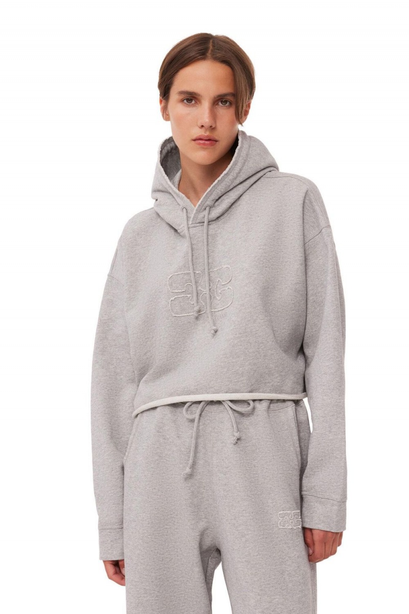 Grey Women's Ganni Oversized Isoli Cropped Hoodie Cardigan | 16OSNGLXF