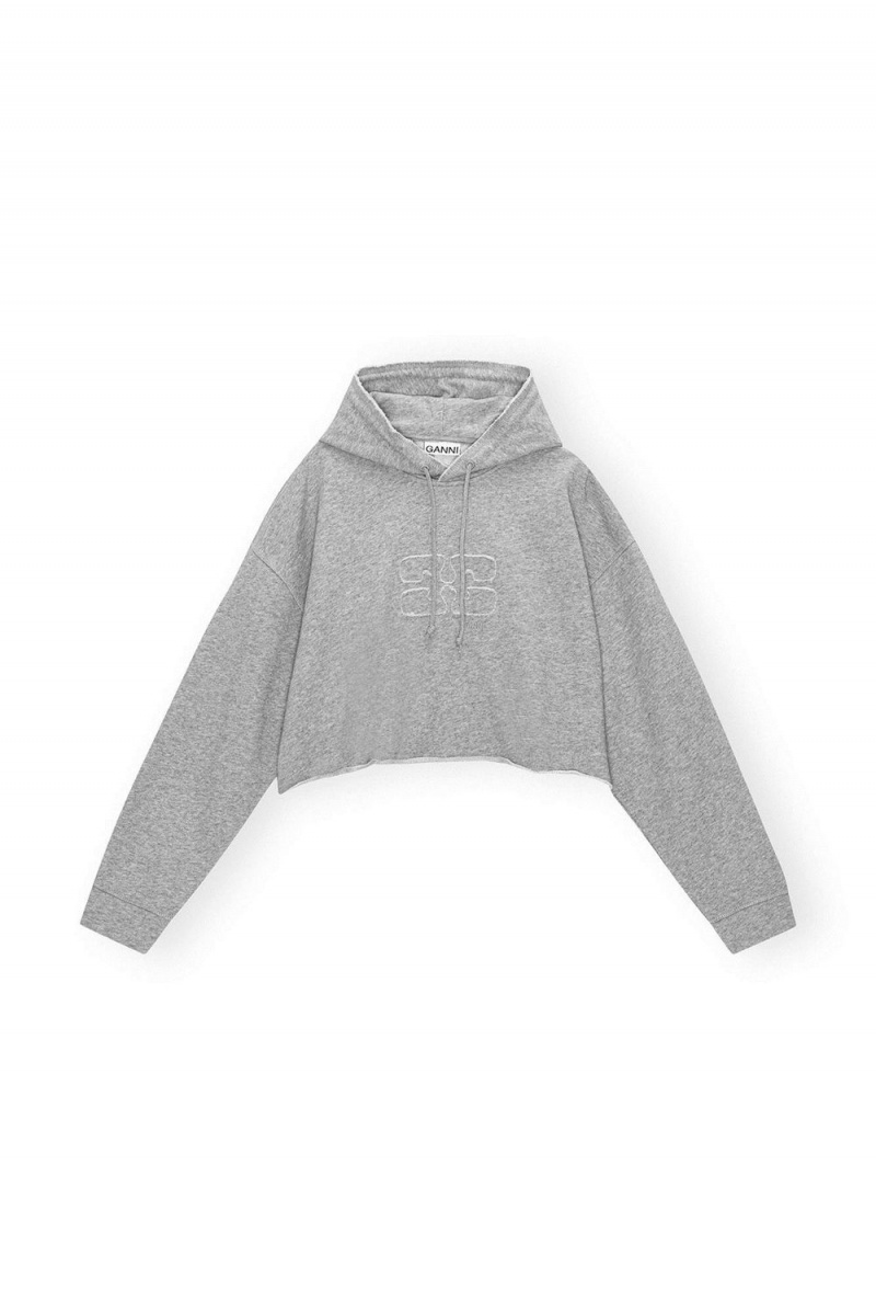 Grey Women's Ganni Oversized Isoli Cropped Hoodie Cardigan | 16OSNGLXF