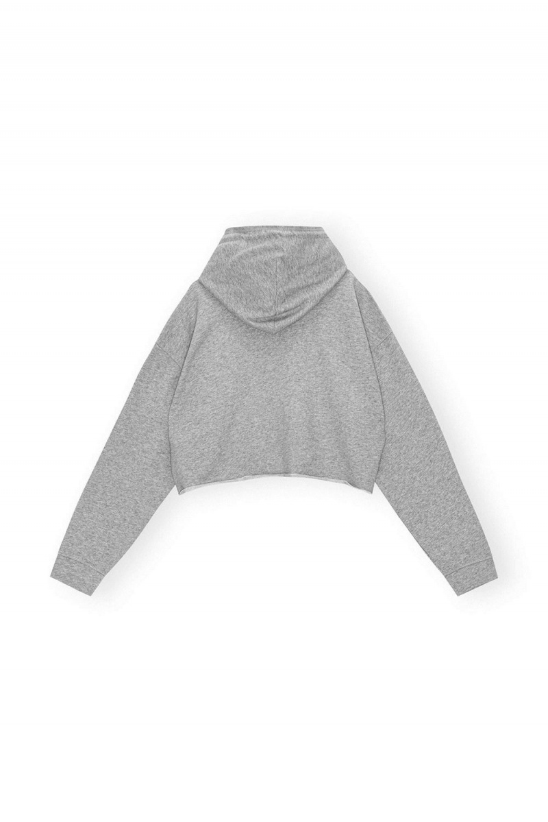 Grey Women's Ganni Oversized Isoli Cropped Hoodie Cardigan | 16OSNGLXF