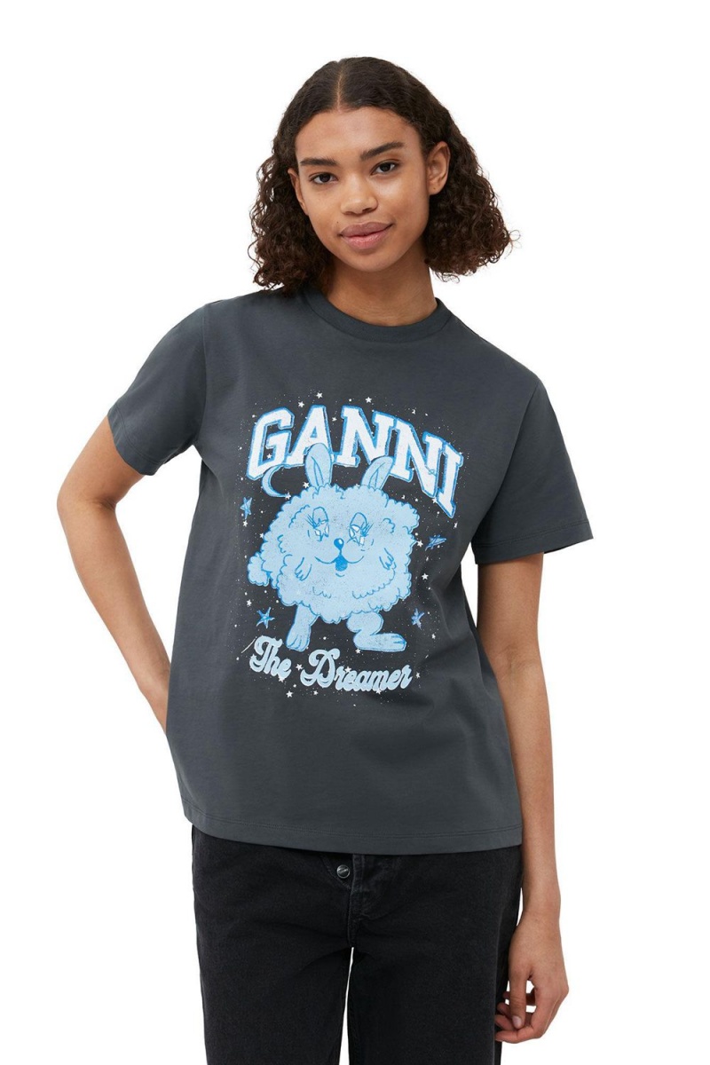 Grey Women's Ganni Relaxed Dream Bunny T-Shirt | 84JMINWOB