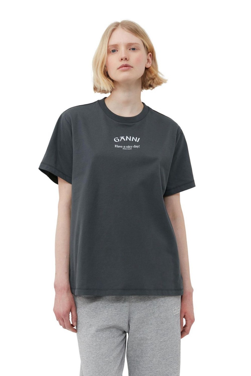 Grey Women's Ganni Relaxed GANNI T-Shirt | 26BVNKGYS